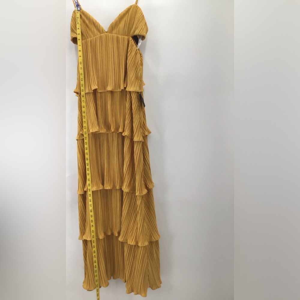 Lulu's Kanya Marigold Yellow Satin Plisse Tiered Maxi Dress - Picture 13 of 16